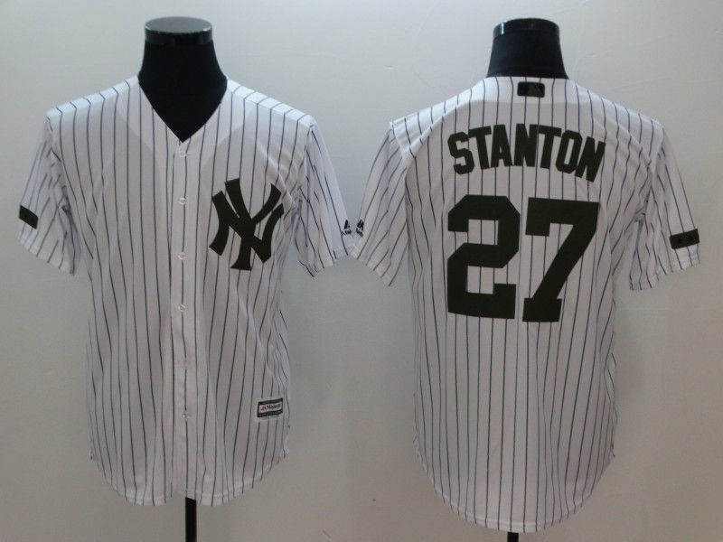 Men New York Yankees 27 Stanton White stripes Game MLB Jerseys